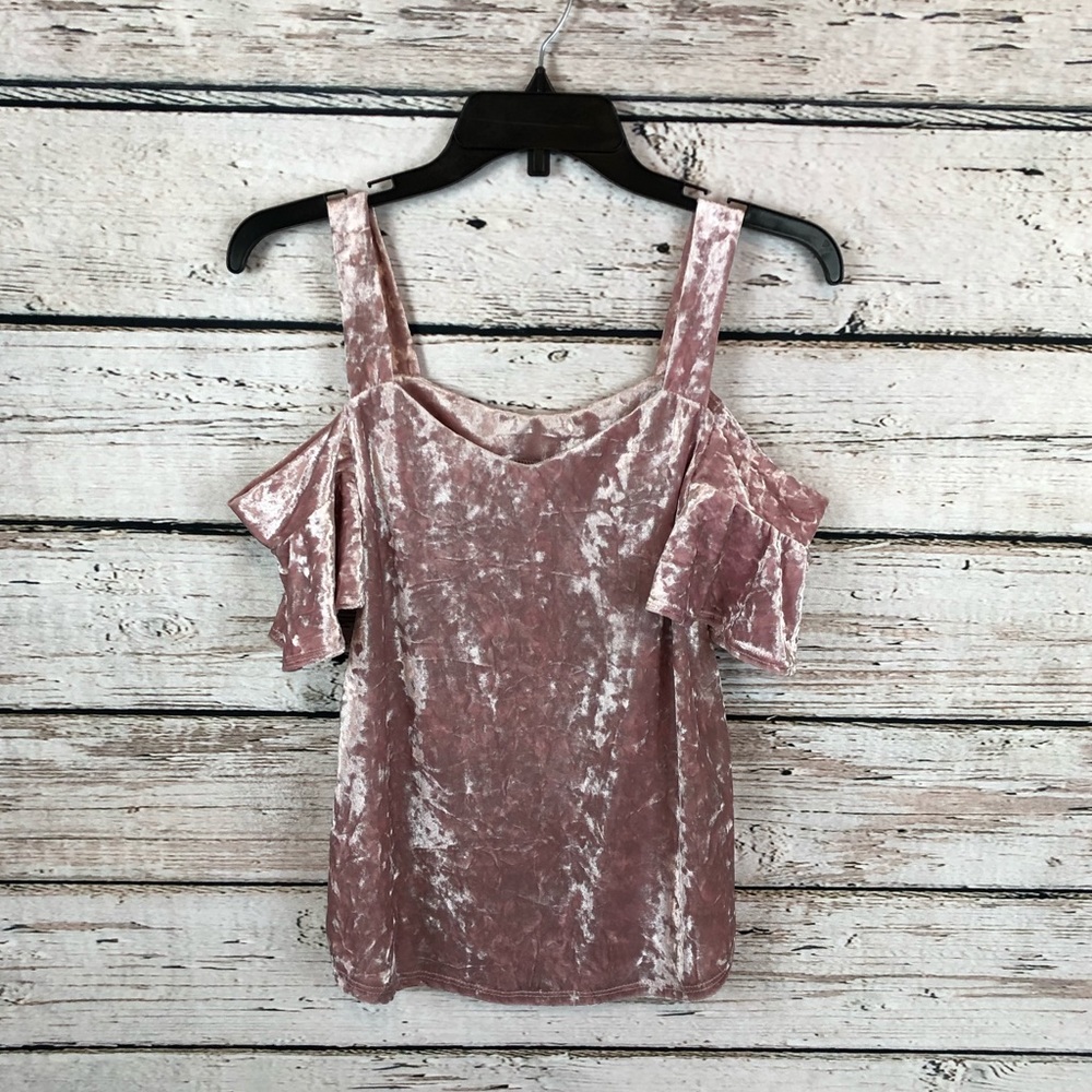 Pink Crushed Velvet Off The Shoulder Top